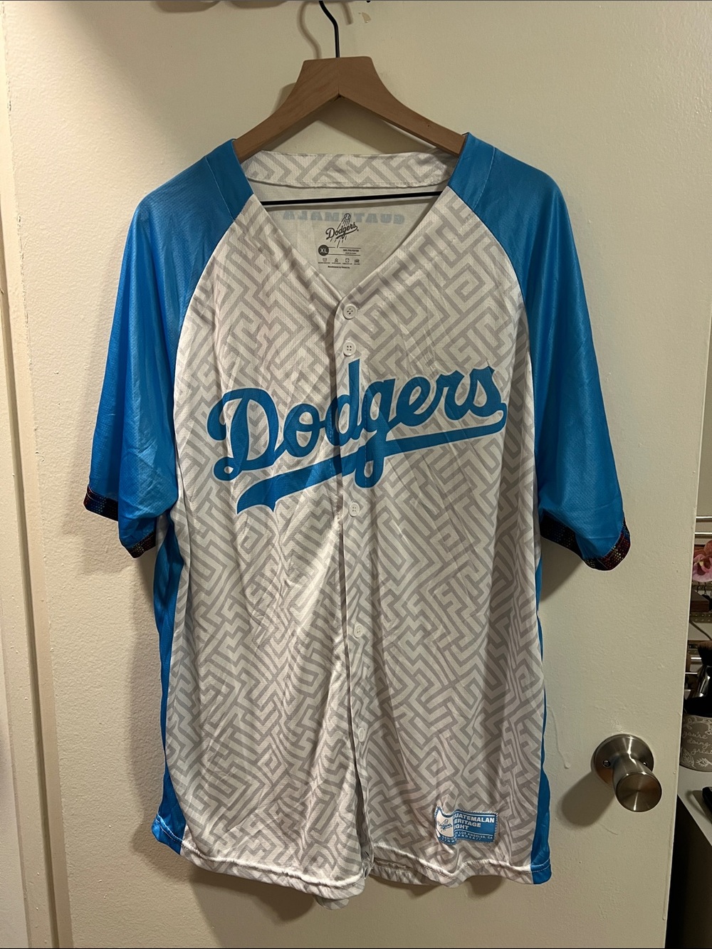 Guatemala heritage Los Angeles Dodgers Blue & White Button-Up Jersey